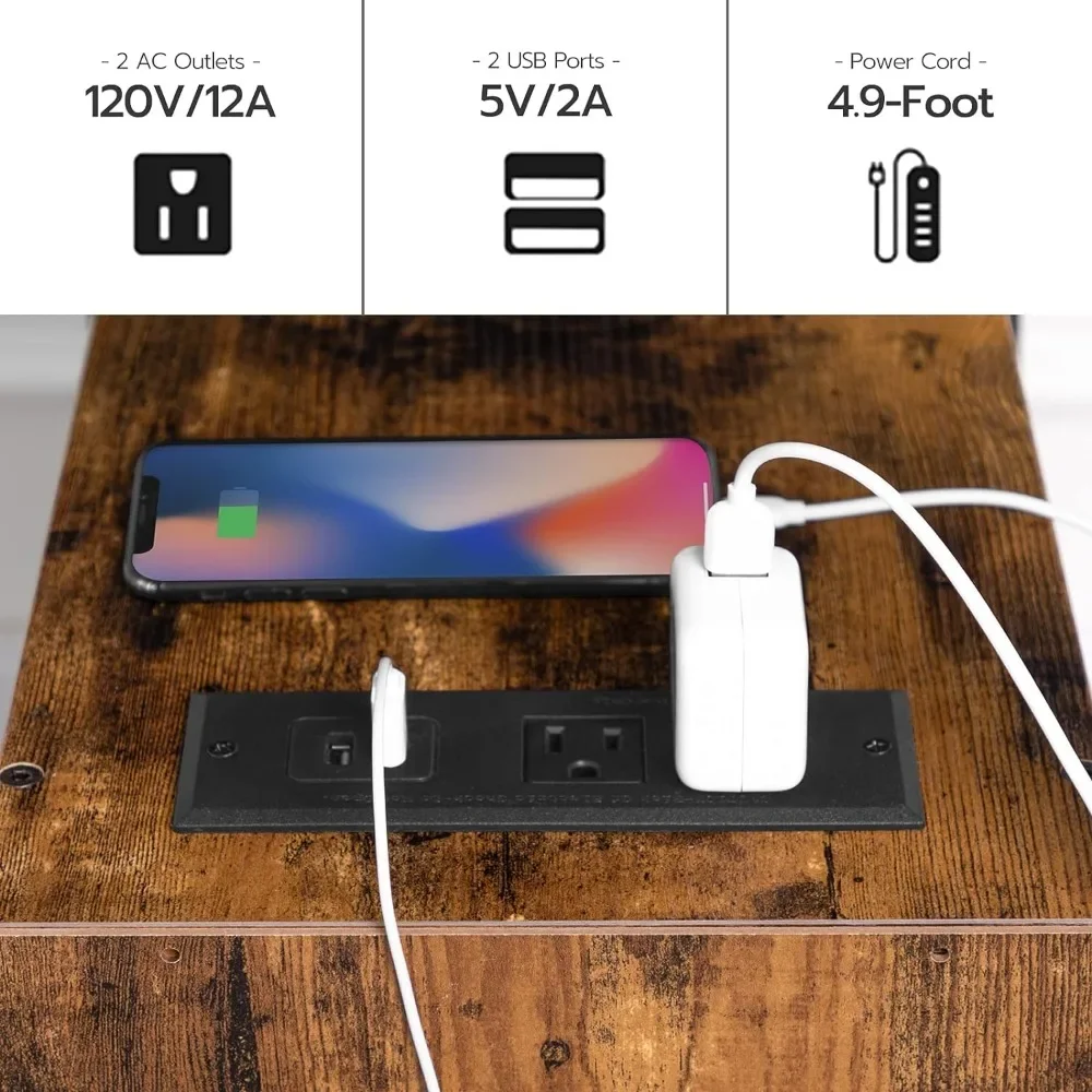 Прикроватный столик с 2 портами и зарядным устройством USB