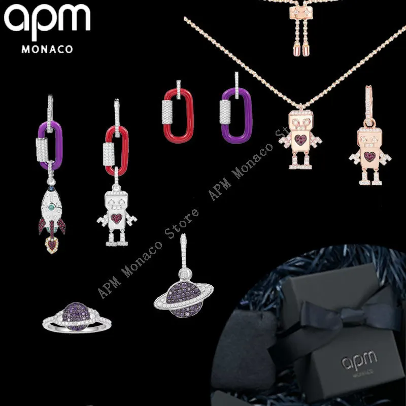 

APM Monaco Jewelry February 2022 Women's New Monochrome Ring Buckle Personalized Robot Earrings Necklaces Rings Girls' Gift