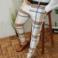 2022 new mens clothing pants handsome colorfast contrast colors plaid mid waist slim fit wear resistant spring pants for work