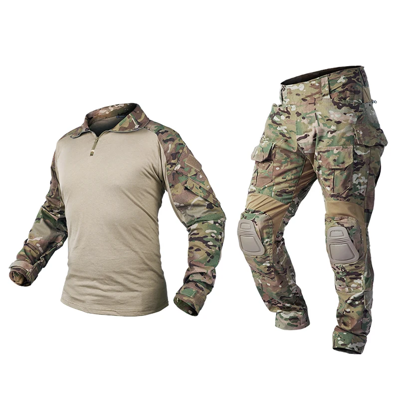 IDOGEAR-Traje de combate táctico G3, conjunto de camisa y pantalones con rodilleras, uniforme militar, de color verde camuflaje, ideal para Airsoft