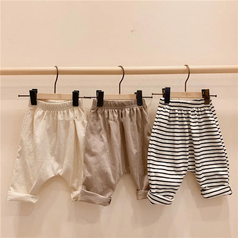 

Summer New Baby Thin Cotton Casual Pants Tee Loose Kids Breathable Prevent Mosquito Pants For Boys Girls Stripe Harem Pant Tops