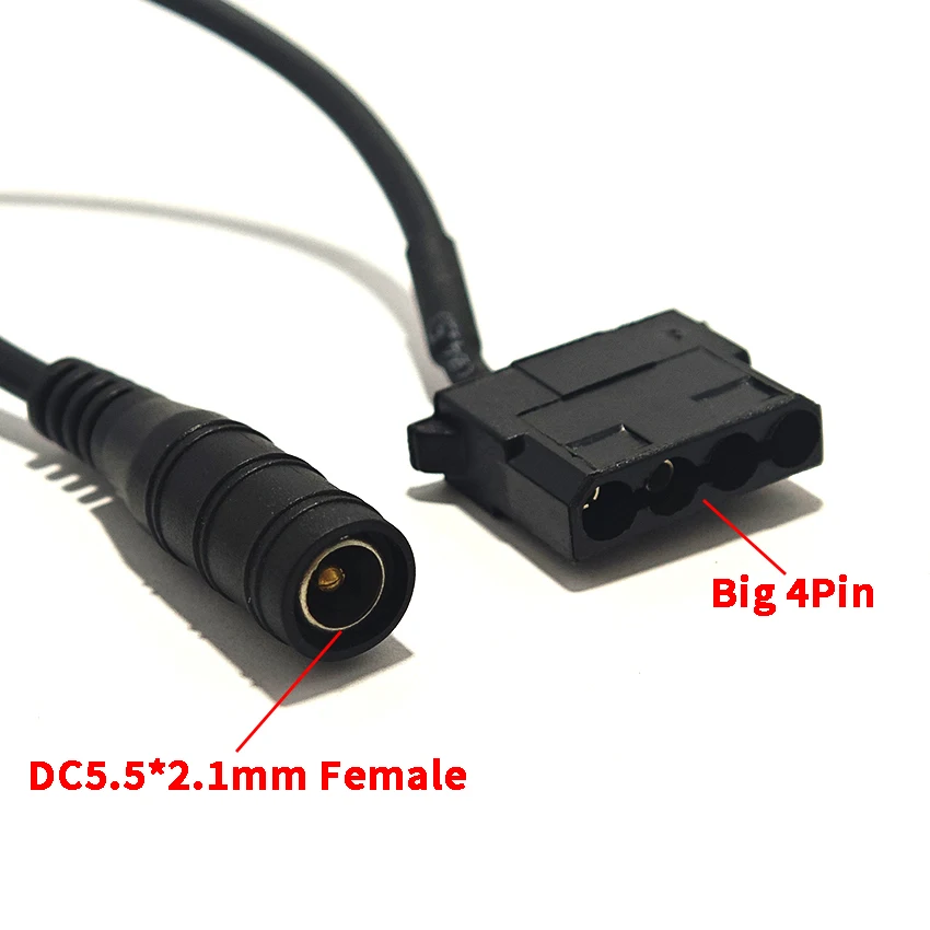 Фото Кабель-переходник DC 5521 на 4-контактный IDE Molex (гнездо) для вентилятора компьютерного корпуса, 5.5x2.1мм №1