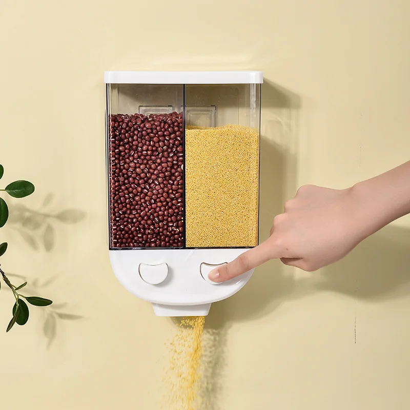 

Kitchen Transparent Grain Dispenser Spice Organizer Rack Airtight Tank Storage Wall-mounted Moisture-proof Push-type Jars Lid