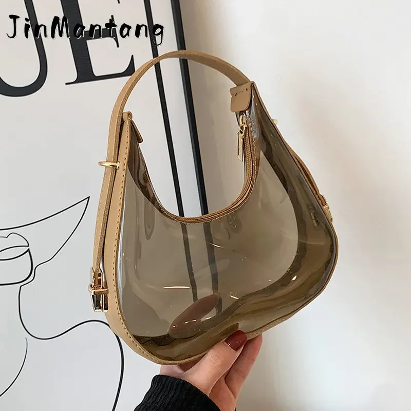 

JinMantang 2023 Summer Clear Shoulder Bag Fashion Candy Small Handbags Designer Women Transparent Underarm Bags