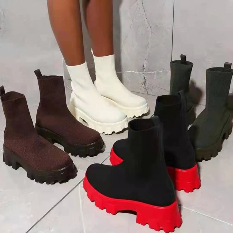 Women's Platform Knit Short Boots，Women's Large Size Non-Slip Socks and Shoes Ankle Boots Socks Boots Platform Women's Boots