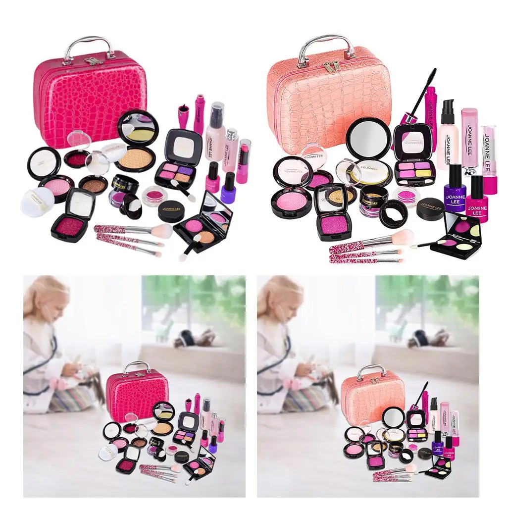 

2 Set Washable Kids Makeup Set with Cosmetic Bag Princess Dress Up Toys