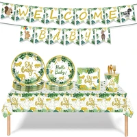 welcome baby disposable tableware jungle animal birthday party decorations tablecloth paper plate cup napkin baby shower supply