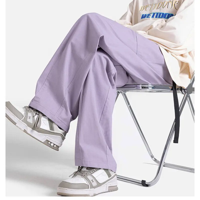 

Брюки мужские с широкими штанинами, повседневные свободные однотонные прямые штаны-трубы в стиле ретро, с эластичным поясом для подростков, уличная одежда в стиле хип-хоп