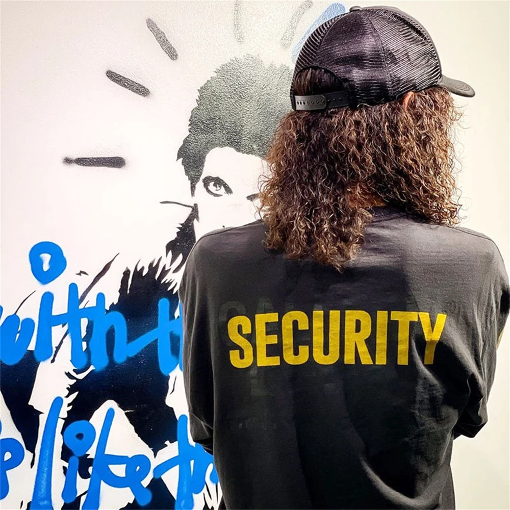 

2022ss Gallery long sleeve security print men's and women's fashion wash used T-shirt loose round neck Vintage