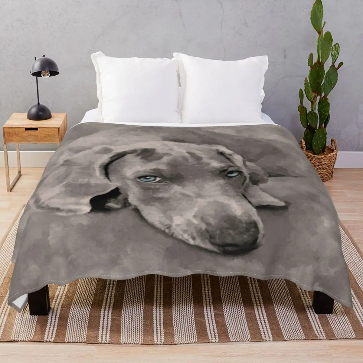 Weimaraner Dog Mixed Media Blankets Flannel Textile Decor Portable Unisex Throw Blanket for Bed Home Couch Camp Office