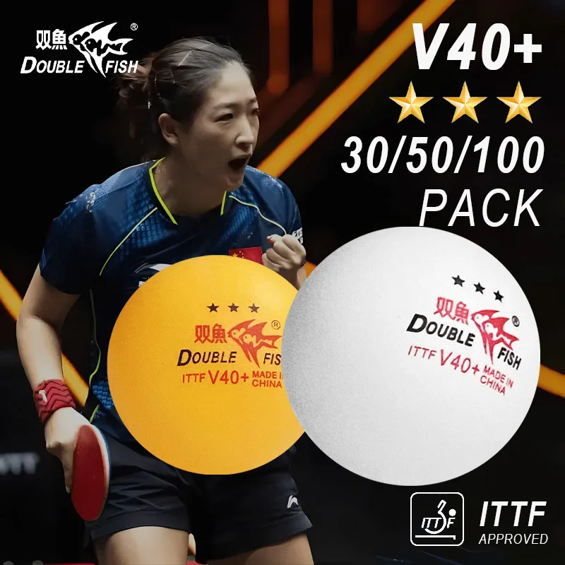 Фото Мячи для настольного тенниса Double Fish V40+ с одобрением ITTF, 3 звезды, премиум-класса, из ABS-пластика с швом, для соревнований, 30/50/100 штук в упаковке №1