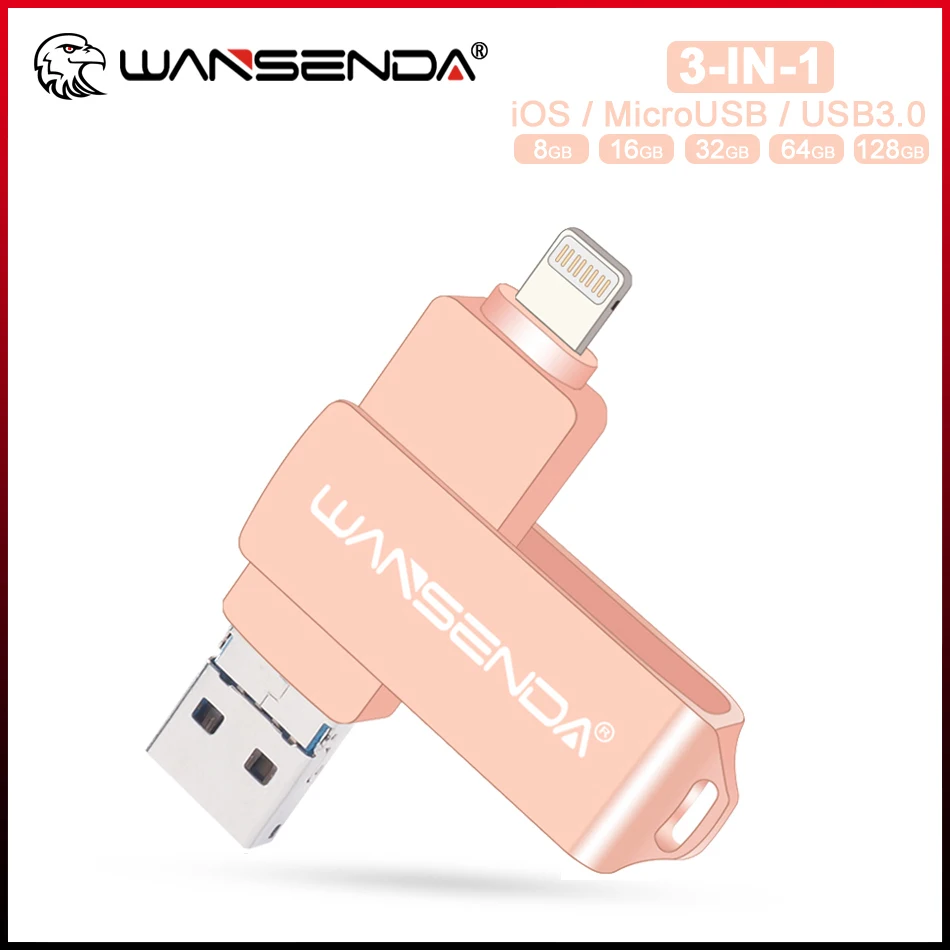 

WANSENDA OTG USB флеш-накопитель, 8 ГБ, 16 ГБ, 32 ГБ, 64 ГБ, 3,0 Гб