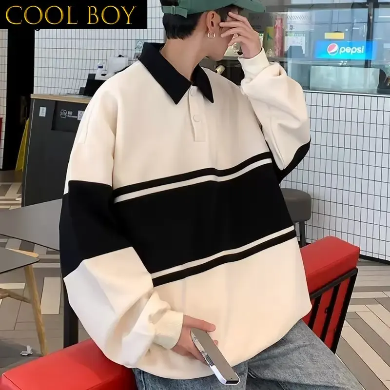 

E BOY Sweatshirts Men Spring Loose Fashion Thick Patchwork Students All-match Handsome Outwear Clothes Gentleman Oversize