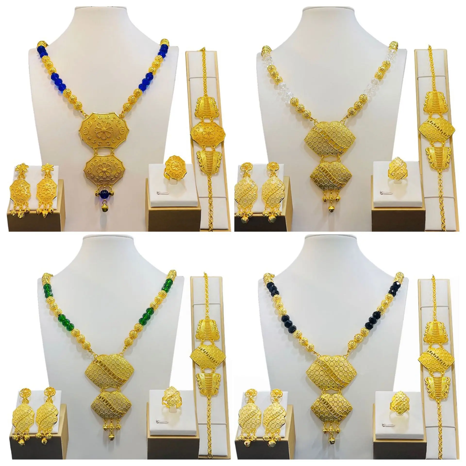 

Luxury 24K Gold Plated Jewelry Set For Women Dubai Bridal Wedding Necklace And Earrings Set African Necklace Choker Gifts
