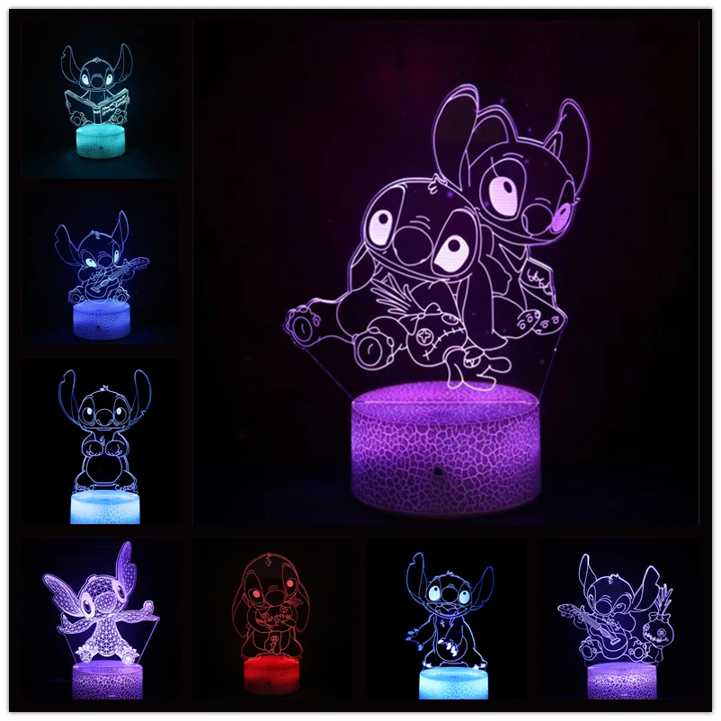 

Disney Cartoon Lilo & Stitch 3D Night Light Anime LED Visual Lamp Bedroom Decor Nightlight Illusion Table Lampara Kids Gift Toys