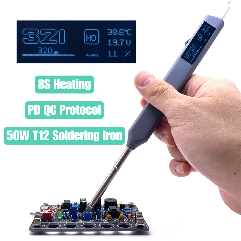 

50W T12 OLED Type-C Soldering Iron PD QC Protocol 8S Heating DIY Welding Tool Repair Tools 50℃ - 450℃