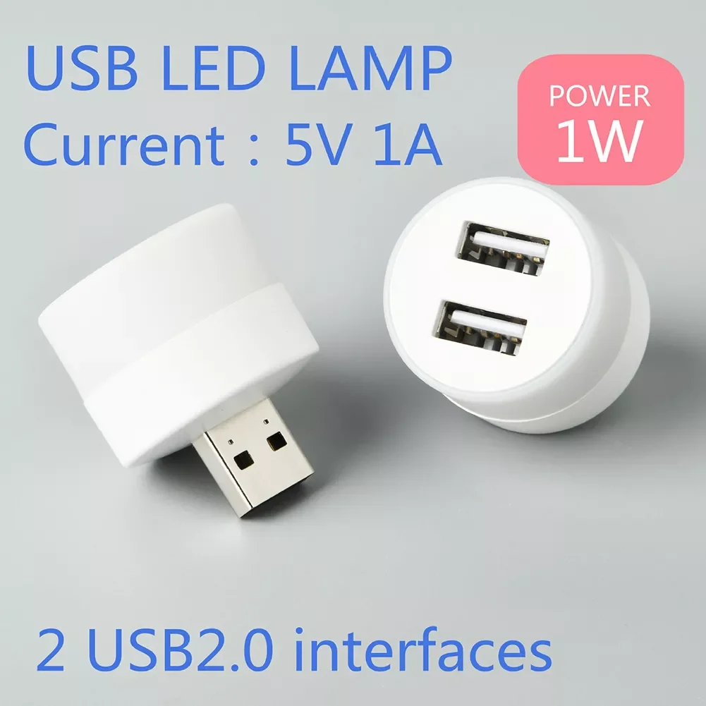 

USB LED Light Plug-and-Play 1-to-2 USB Splitter Eye Protection Reading Light 5V 1A Bedroom Outdoor Emergency Round Night Light