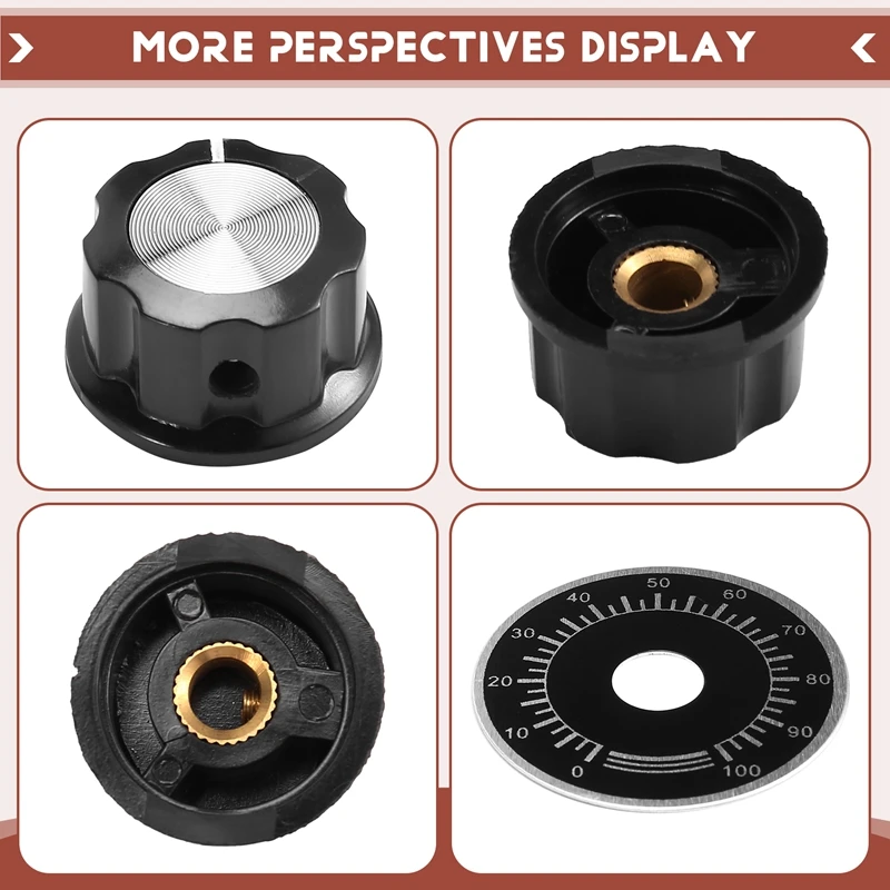 15 комплектов ручек управления потенциометром A03 и пластинок со шкалой 0-100