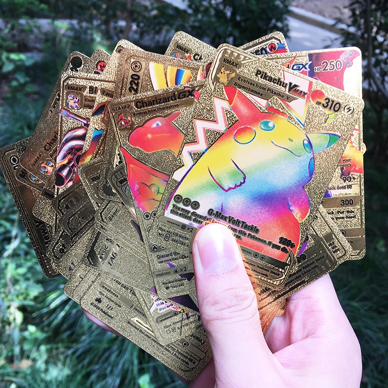 

55pcs Pokemon Cards Metal Gold Sliver Spanish Vmax GX Energy Card Charizard Pikachu Rare Collection Battle Trainer Boys Gift