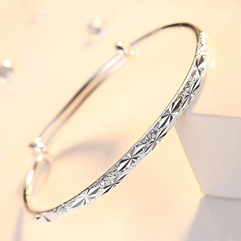 

Hot new 925 Sterling Silver Bracelets for Women Frosted shiny stars bangle adjustable Jewelry Fashion Party Gifts Girl student