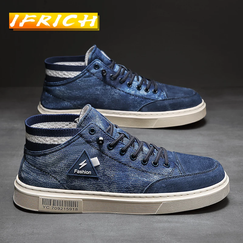 

2022 Popular Vulcanized Canvas Flats Shoes for Man High Top Boy Casual Shoes Breathable Men Jeans Casual Canvas Shoes