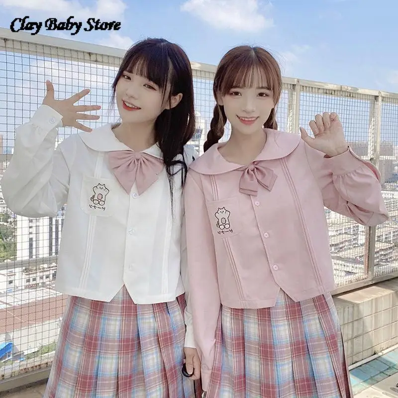 

Japanese Preppy Style Kawaii Frilly Peter Pan Collar Lolita Blouse Tops Long Sleeve White Shirt Teen Girls Spring Autumn 2021