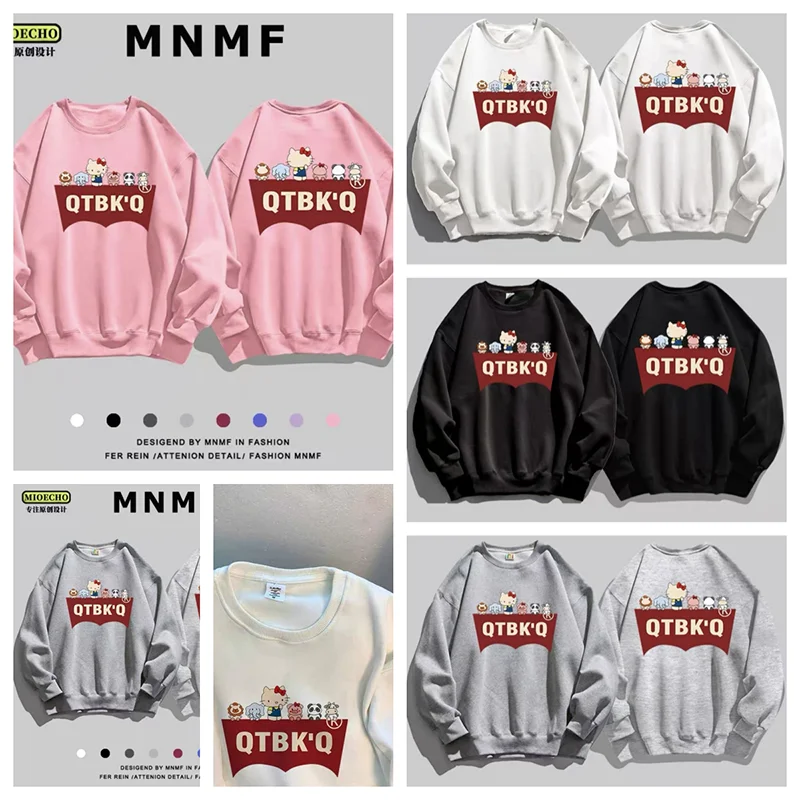 

Sanrios Hello Kitty Round Neck Sweater Girls Loose Korean Version Autumn Winter Anime Cartoon Kawaii Plus Velvet Top Clothes