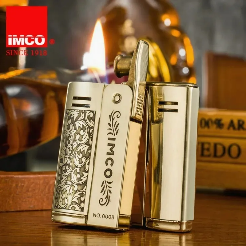 Фото Оригинальная зажигалка IMCO Retro Deep Carving Brass, ветрозащитная, с креативным дизайном, винтажная, с шлифованным колесом, для мужчин, коллекционные подарки №2