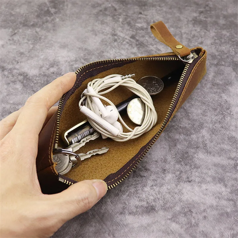 Crazy horse cowhide retro simple stationery bag pencil ballpoint pen pen storage bag stationery box handmade genuine leather bag