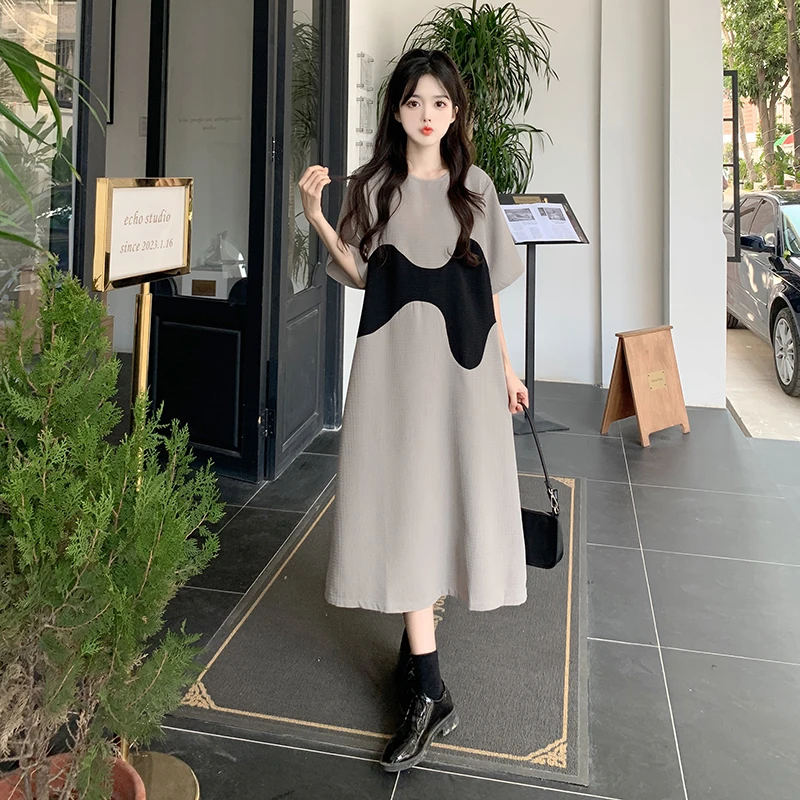 

9791 #2023 летнее корейское модное лоскутное длинное платье для беременных свободная прямая Одежда для беременных женщин 4XL Одежда для беременн...