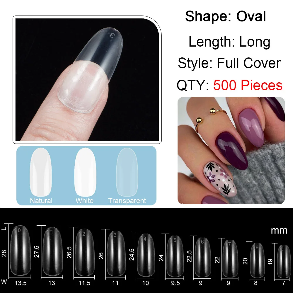 

500 Pieces Per Pack Oval Shape False Nail Tips 17 Color Optional Acrylic Fake Nails Artificial Nails 10 Sizes Hot Red Purple