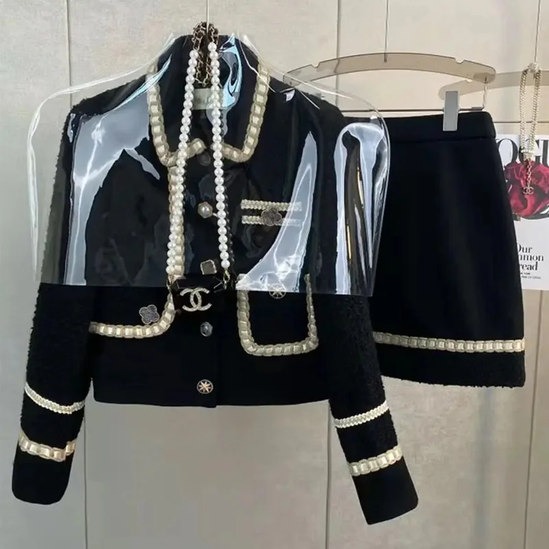 Женский твидовый жаккардовый ароматный костюм куртка пальто топ и юбка комплект