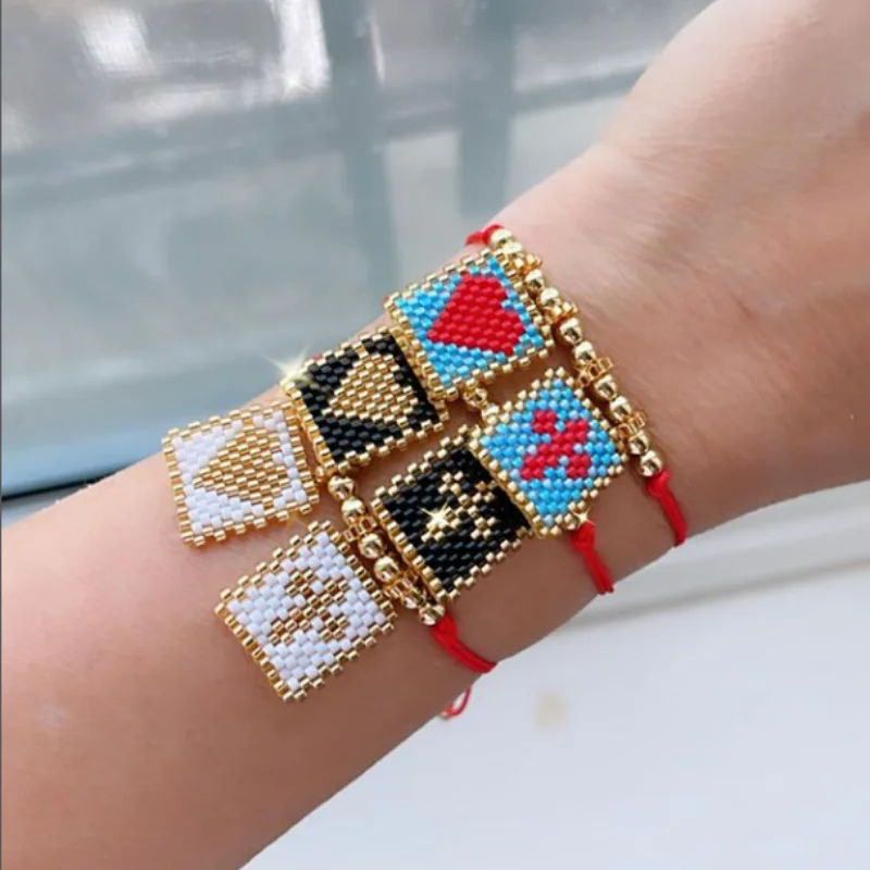 

Adjustable Bangle Bohemia Cross Heart Beaded Bracelets Handmade Jewelry for Women Teen Girls Simple Rope Chain Charm Bracelet