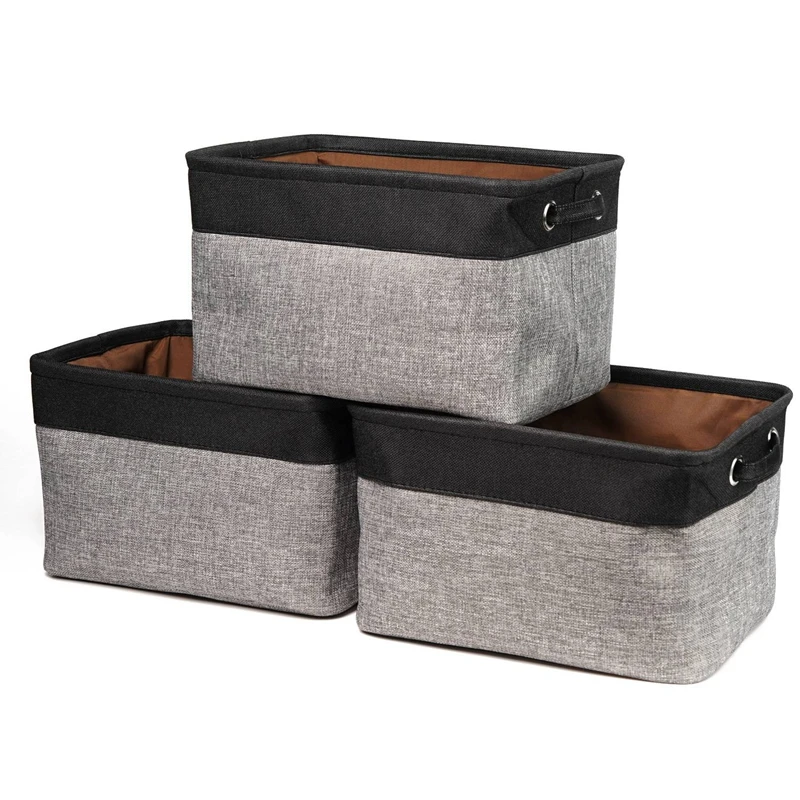 

Fabric Storage Box, Storage Basket, Black Gray, Basket Fabric In Square For Cupboard And Clothes (Foldable, Pack Of 3)