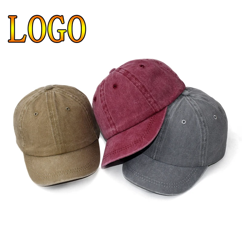 

New Custom Logo Distressed Washed Cotton Baseball Cap Unisex Hop Adjustable Short Brim Trucker Hat Women Dad Hats