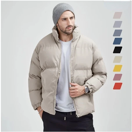 Winter 2022 New Men Light Blue Oversized Puffer Parkas Stand Collar Warm Thick Coat Male Fashion Casual Padded Cotton Jacket