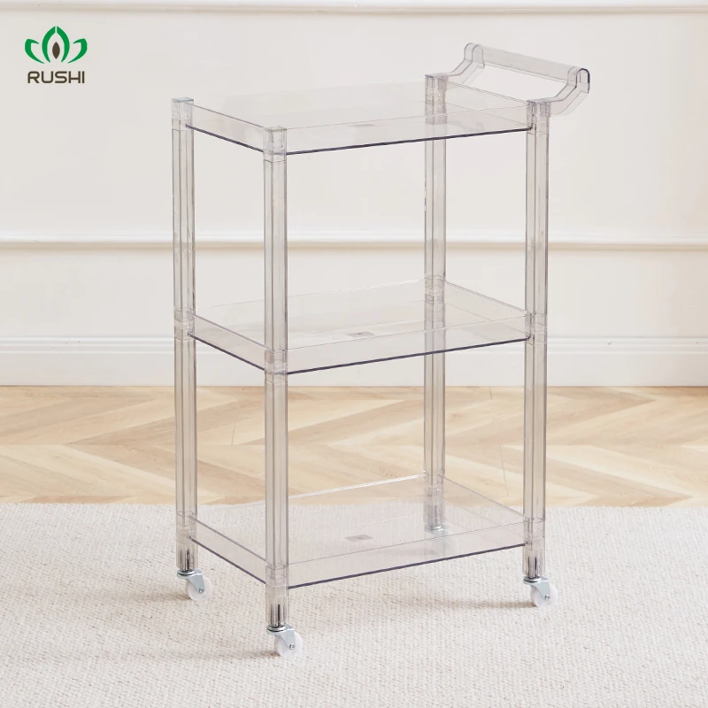 

Nordic Acrylic Storage Cabinet Household Transparent Mobile Trolley Storage Three-Layer Mesh Red Ins Kitchen Storage Rack