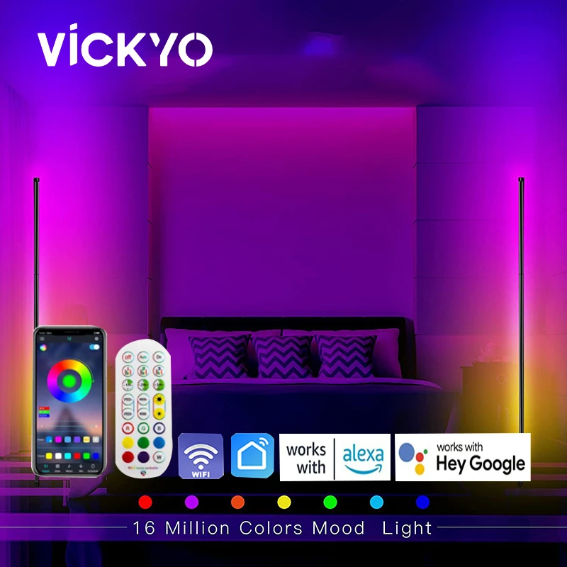 

VICKYO светодиодный напольное ночное освещение, RGB напольное освещение, Bluetooth управление через приложение для спальни, прикроватное напольное украшение для дома