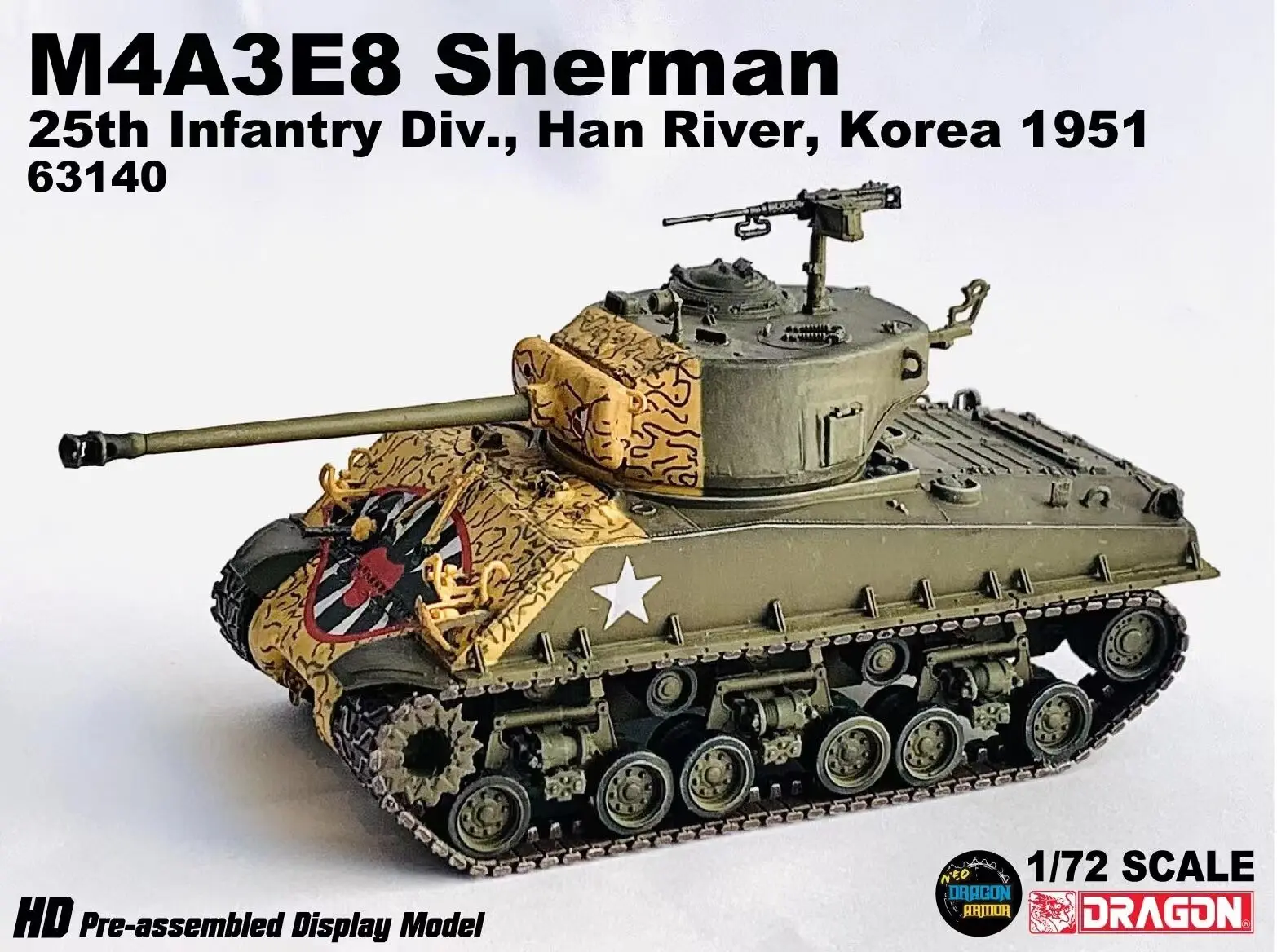 Фото Танк DRAGON 1/72 армии США M4A3E8 Sherman Tiger Face, 25-я пехотная дивизия. Хан Река Корея 1951 Пластиковый автомобиль 63140 Модель дисплея №1