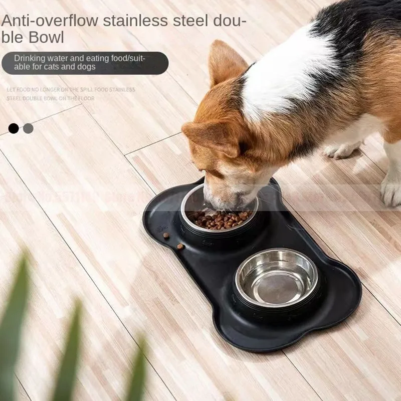 

Противоскользящая двойная миска для собак с силиконовым ковриком прочная кормушка для воды и корма для домашних животных миски для питья д...