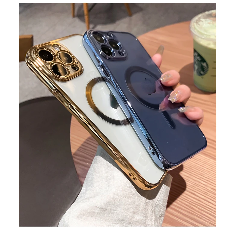 

Luxury Plating Clear For Magsafe Wireless Charge Case For iPhone 13 12 11 Pro Max X XR XS 7 8 Plus Soft Silicone Cover