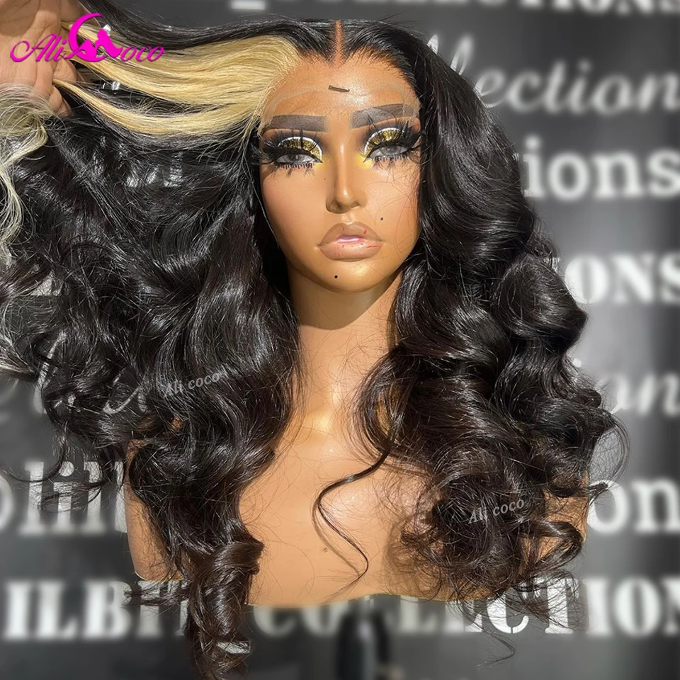 Black With Blonde Body Wave Wig Colored Lace Front Human Hair Wigs For Women Pre Plucked Transparent 13x6 Lace Frontal Wigs