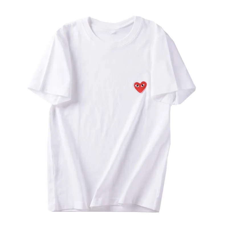 

Comme des Garcons Cotton T-shirt Men Women Short Sleeve O-Neck Solid Color Embroidered Big Red Heart Lovers Shirt