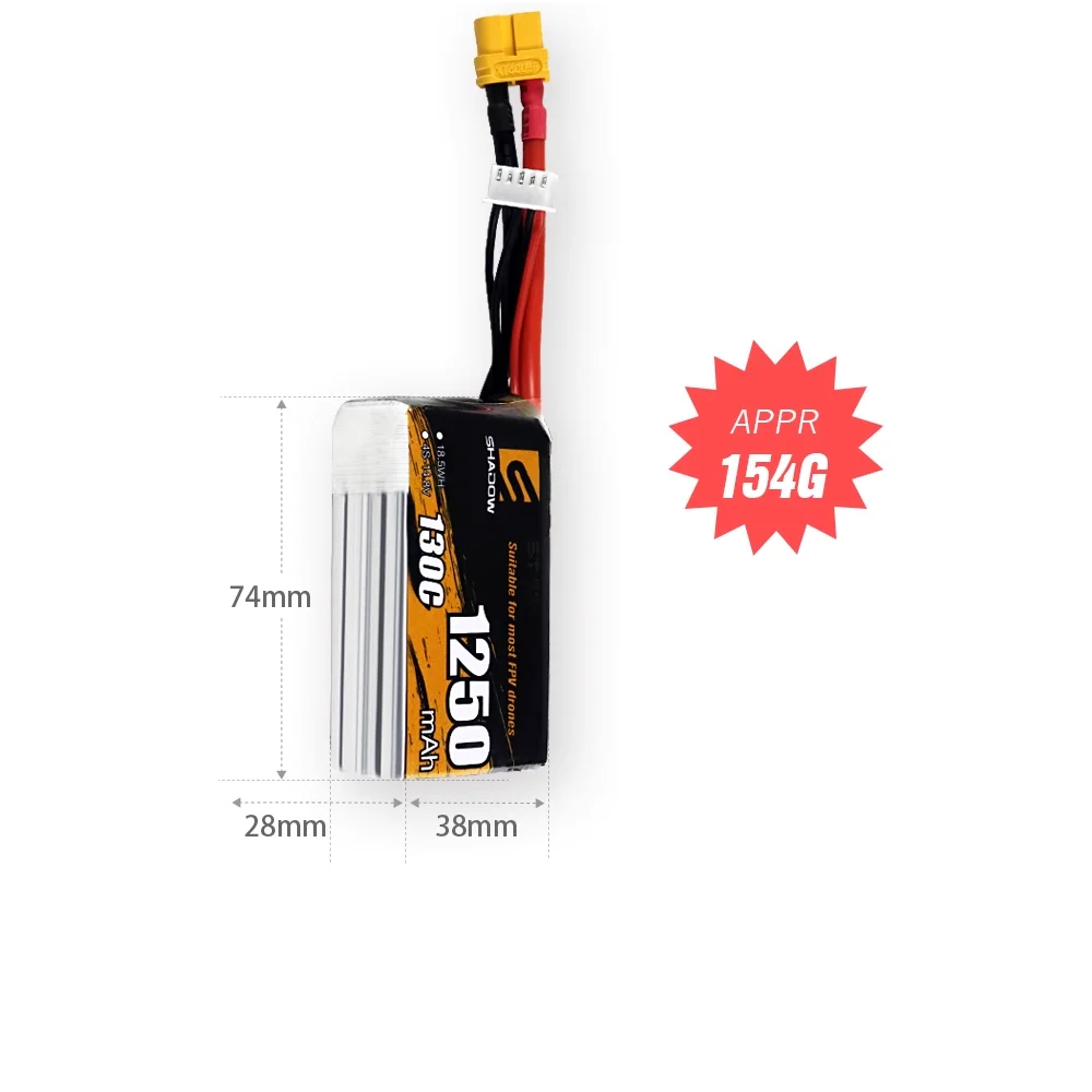 

BT 1250mAh 4S 14.8V 130C shadow series FPV traversing machine battery