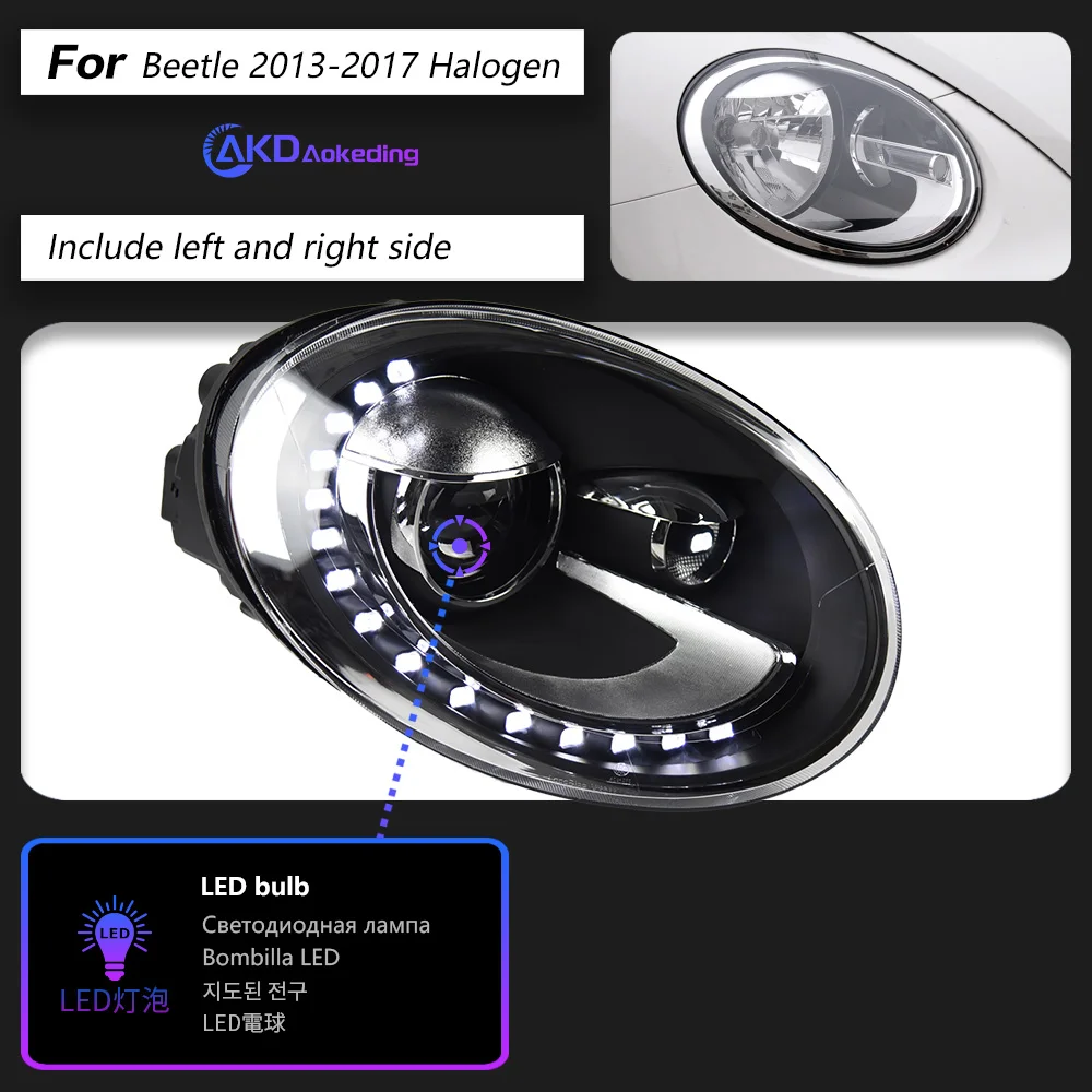 

Запчасти для модели автомобиля AKD для Beetle 2013 2014-2020, фары, светодиодные или ксеноновые фары, светодиодный двойной проектор FACELIFT