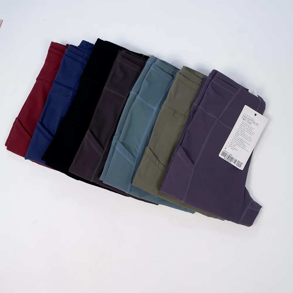 LuLu Women High Waist Pockets Fitness Pants Yoga Leggings Sports Elasticity Quick-Dry Pants Running Ankle Banded Length Trousers