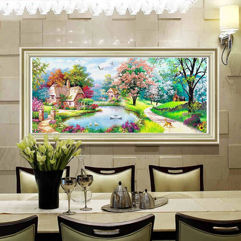 Алмазная живопись с изображением коровы и лебедя |