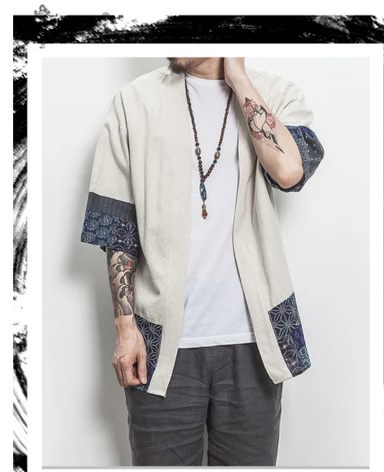 Японских самураев пластичный монтаж традиционные Повседневное льняные рубашки