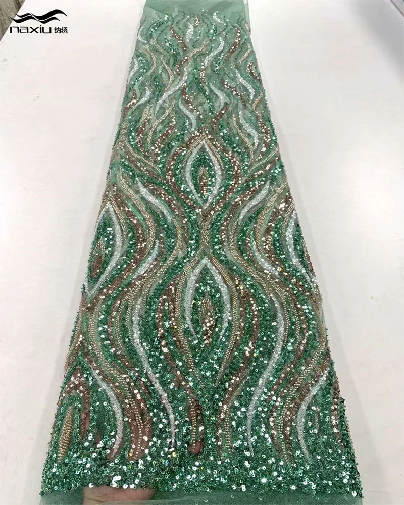 

Madison Luxurious African Groom Sequins Lace Fabric High Quality 2023 Heavy Beads Embroidery French Tulle Lace Nigerian Wedding