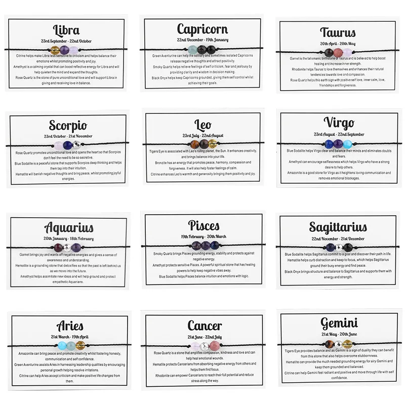 

12 Constellation Zodiac Sign Crystal Beads Black Braided Rope Bracelets for Women Men Birthday Gift Horoscope Astrology Bracelet